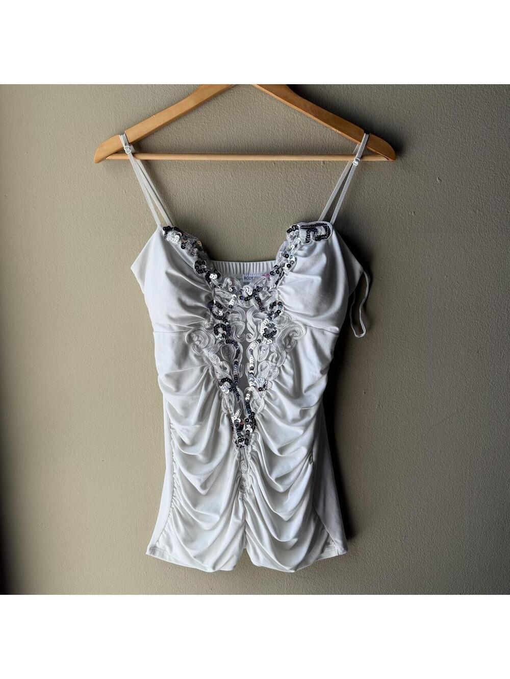 Vintage Y2K Body Central White Sequin Ruched Cami Top ✨